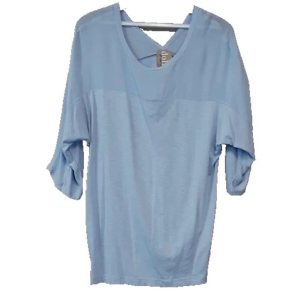 Anthropologie Dolan Womans Top Medium Light Blue Sheer Yoke BOHO Casual - Picture 3 of 10